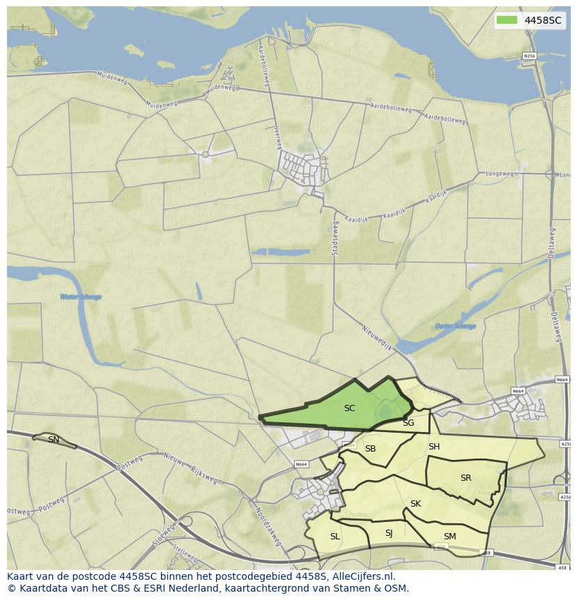 Afbeelding van het postcodegebied 4458 SC op de kaart.