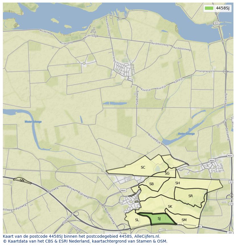 Afbeelding van het postcodegebied 4458 SJ op de kaart.