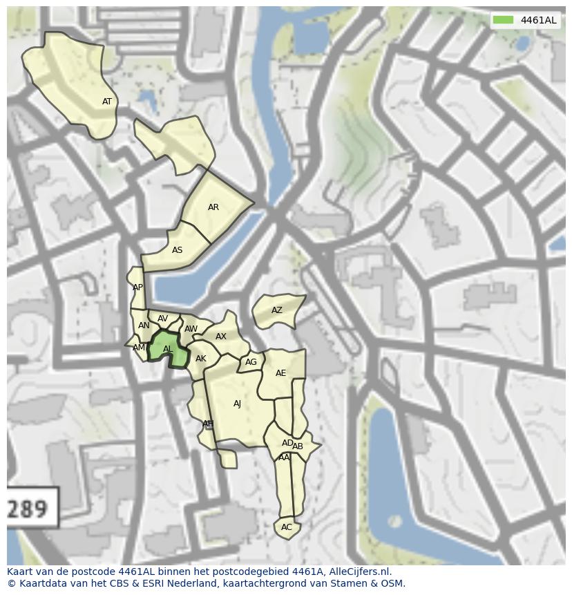Afbeelding van het postcodegebied 4461 AL op de kaart.