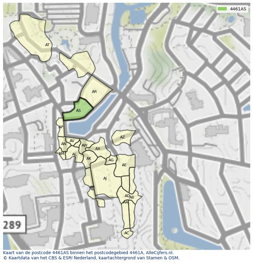 Afbeelding van het postcodegebied 4461 AS op de kaart.