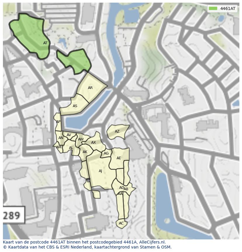 Afbeelding van het postcodegebied 4461 AT op de kaart.