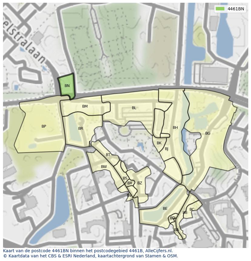 Afbeelding van het postcodegebied 4461 BN op de kaart.