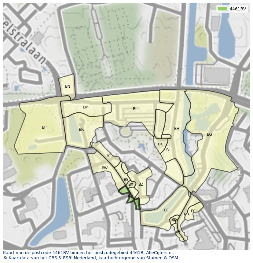 Afbeelding van het postcodegebied 4461 BV op de kaart.