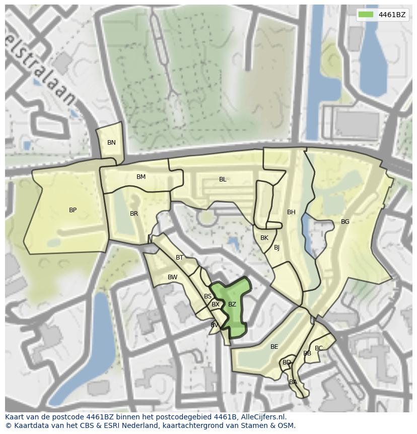 Afbeelding van het postcodegebied 4461 BZ op de kaart.