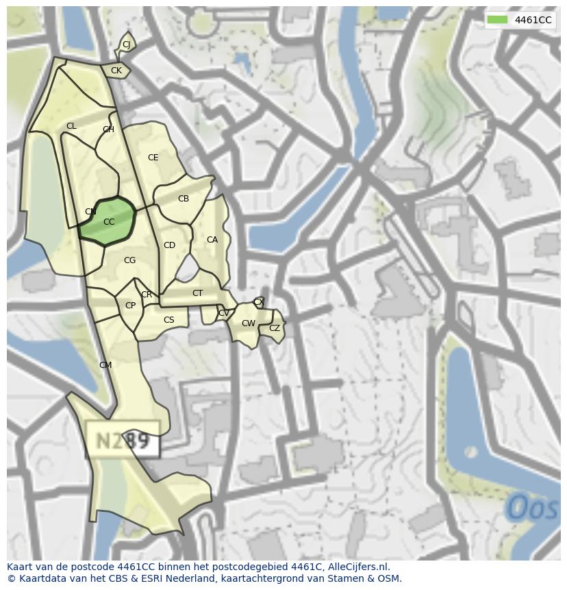 Afbeelding van het postcodegebied 4461 CC op de kaart.