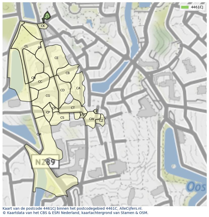 Afbeelding van het postcodegebied 4461 CJ op de kaart.