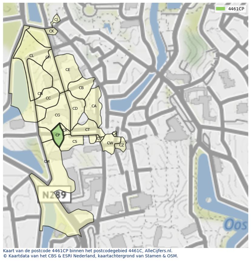 Afbeelding van het postcodegebied 4461 CP op de kaart.