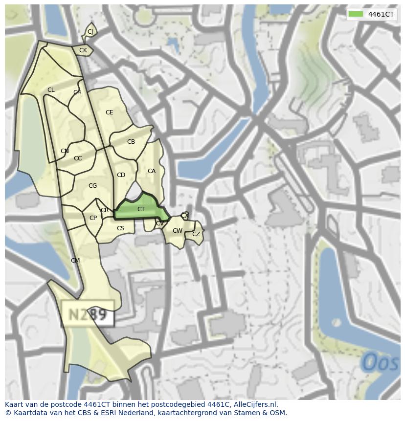 Afbeelding van het postcodegebied 4461 CT op de kaart.