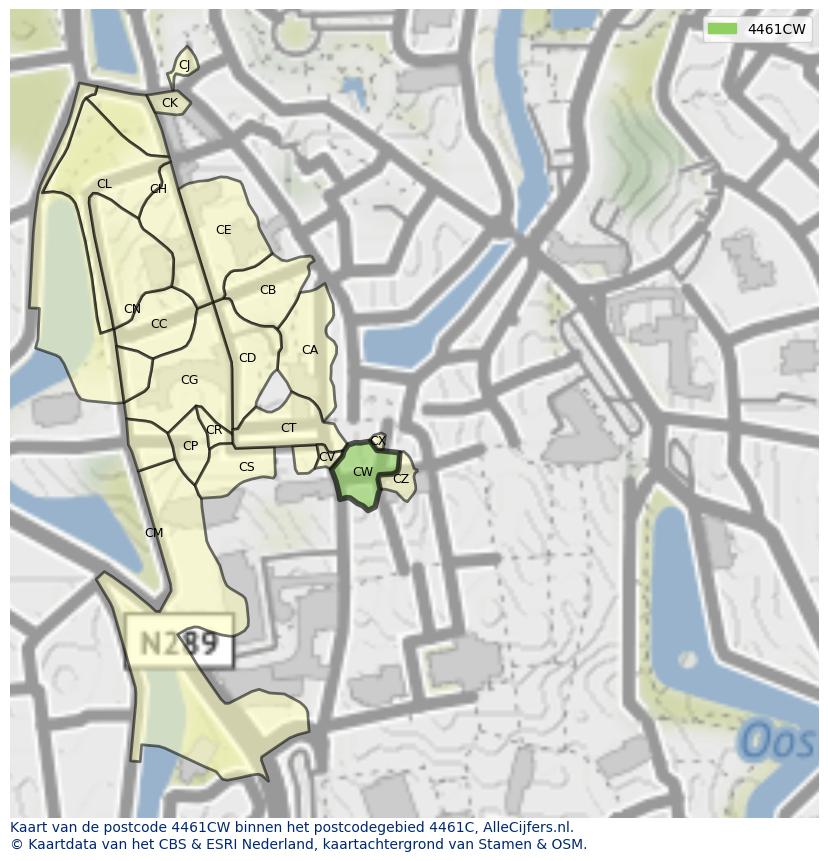 Afbeelding van het postcodegebied 4461 CW op de kaart.