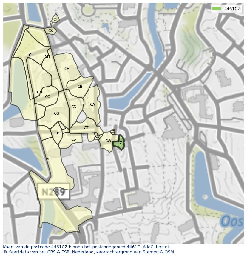 Afbeelding van het postcodegebied 4461 CZ op de kaart.
