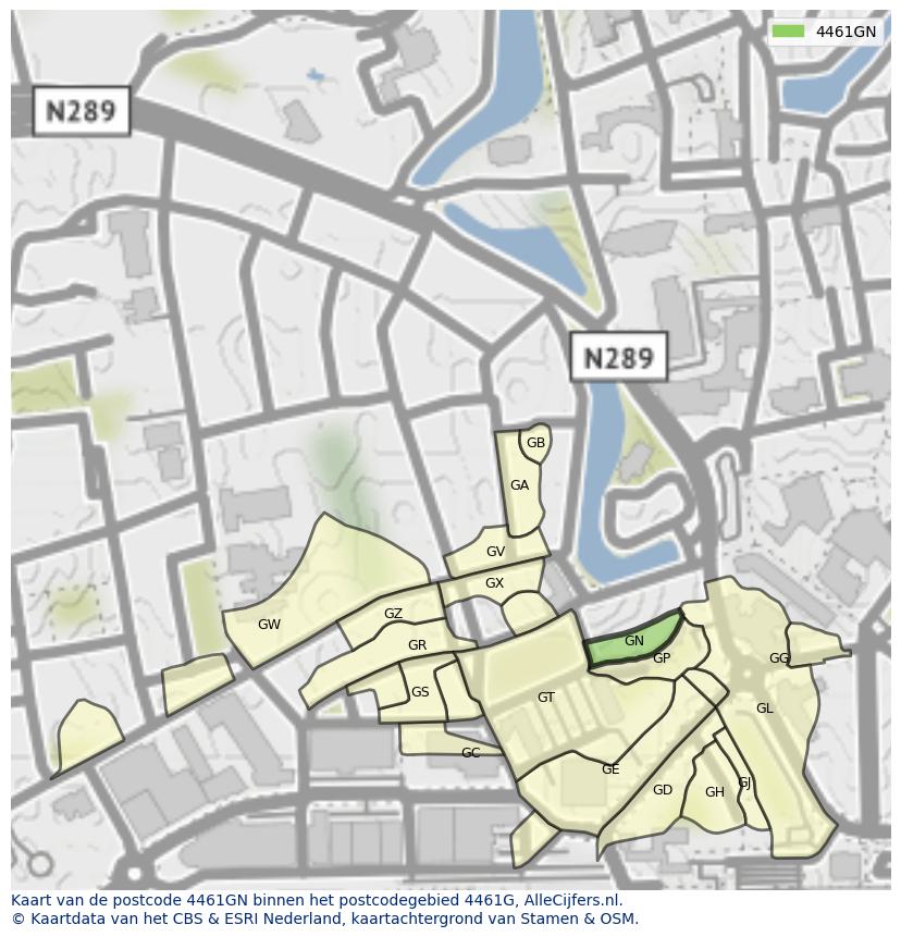 Afbeelding van het postcodegebied 4461 GN op de kaart.