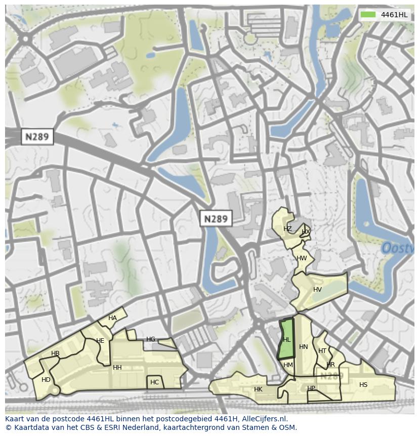 Afbeelding van het postcodegebied 4461 HL op de kaart.