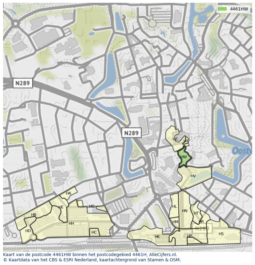 Afbeelding van het postcodegebied 4461 HW op de kaart.