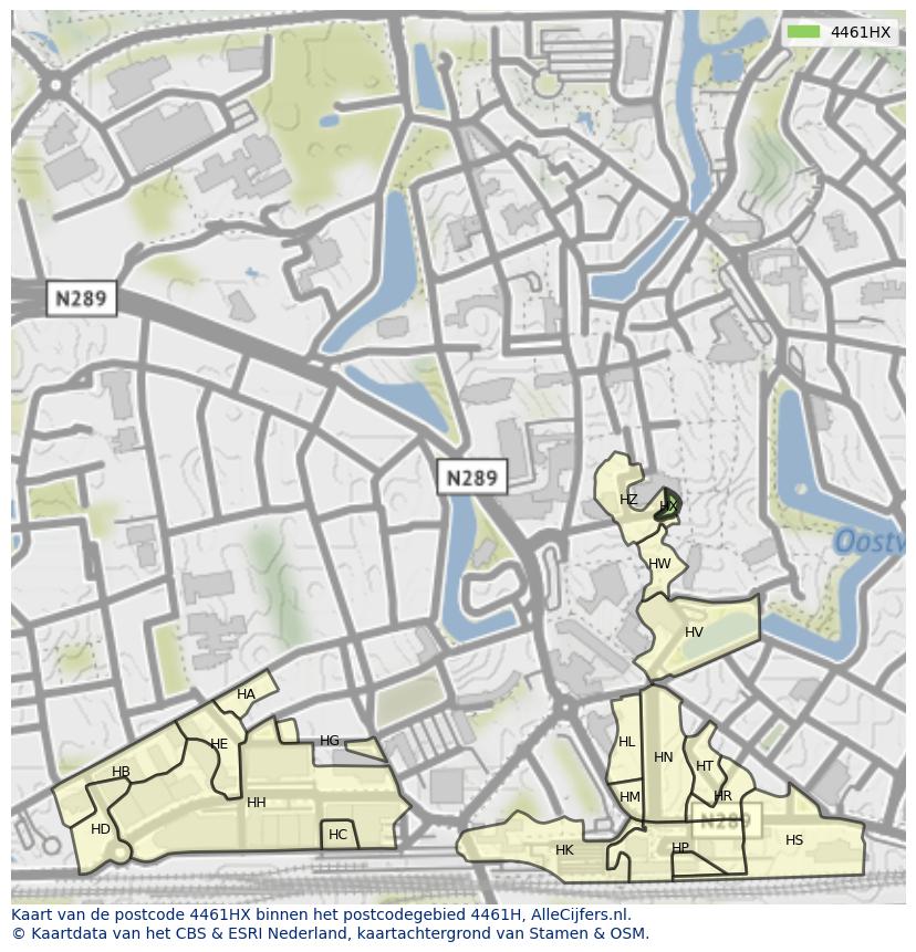 Afbeelding van het postcodegebied 4461 HX op de kaart.