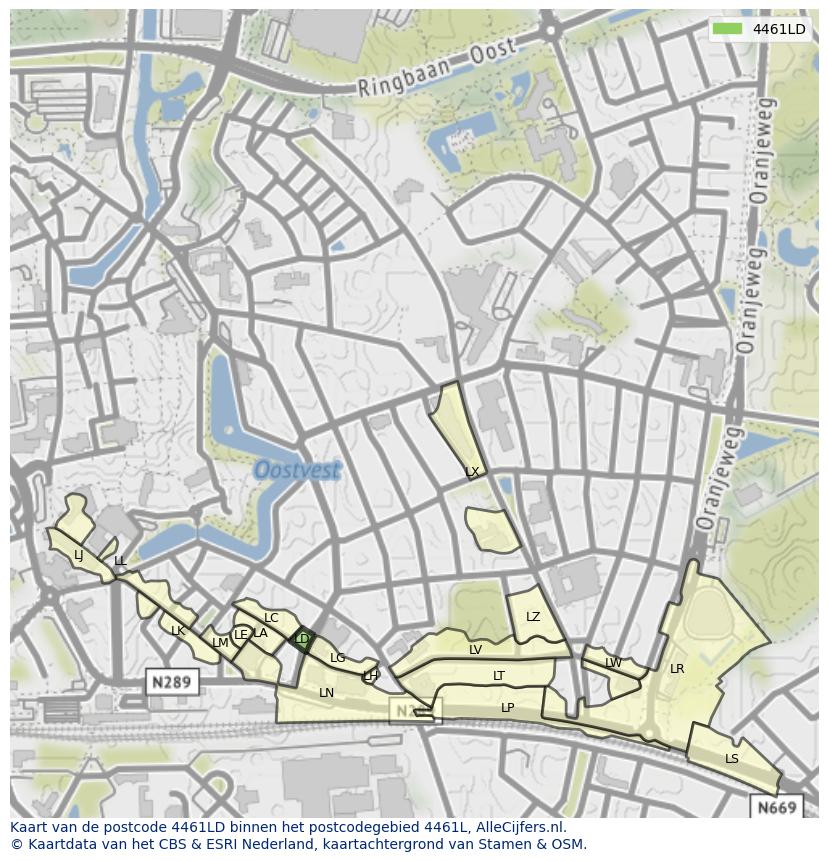 Afbeelding van het postcodegebied 4461 LD op de kaart.