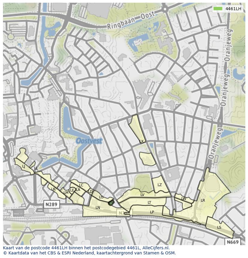 Afbeelding van het postcodegebied 4461 LH op de kaart.