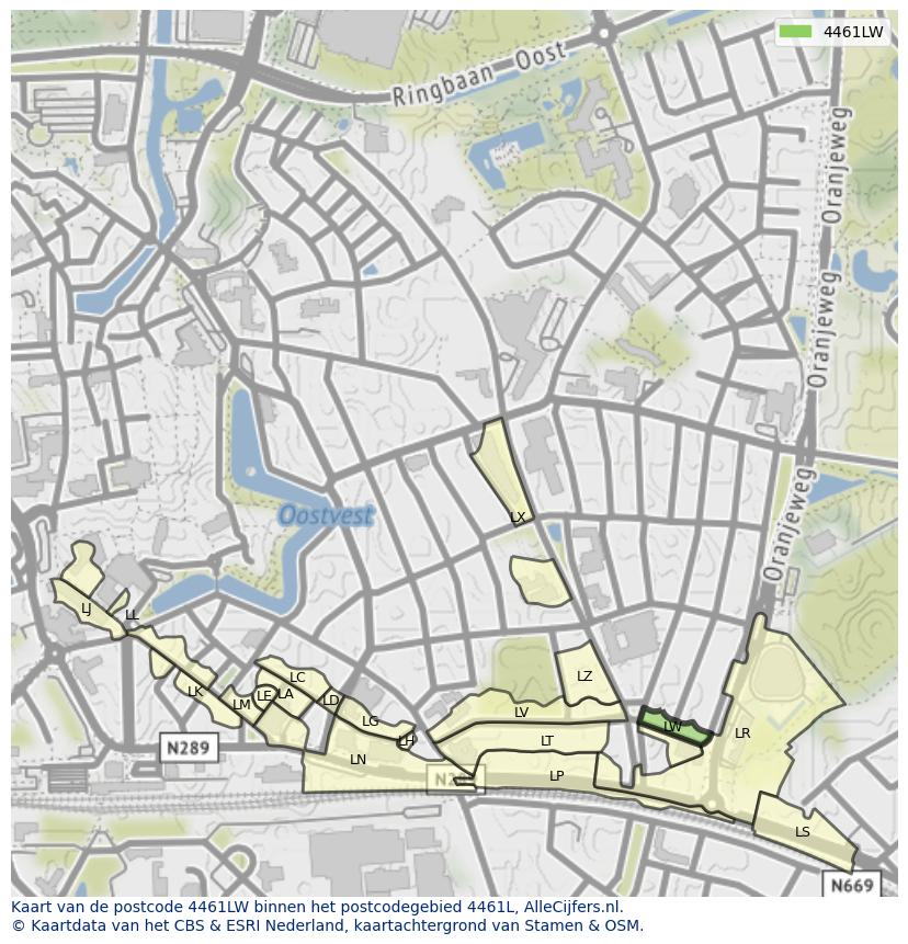 Afbeelding van het postcodegebied 4461 LW op de kaart.