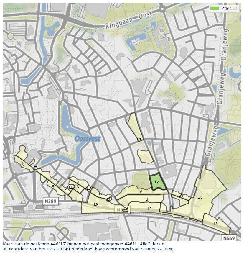Afbeelding van het postcodegebied 4461 LZ op de kaart.