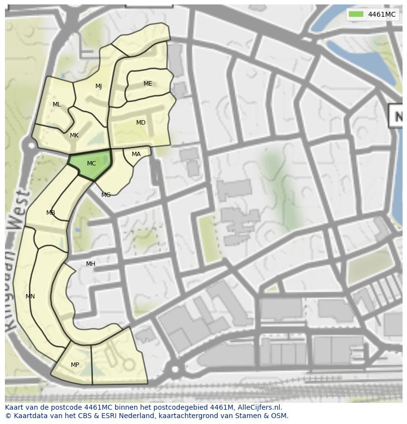 Afbeelding van het postcodegebied 4461 MC op de kaart.