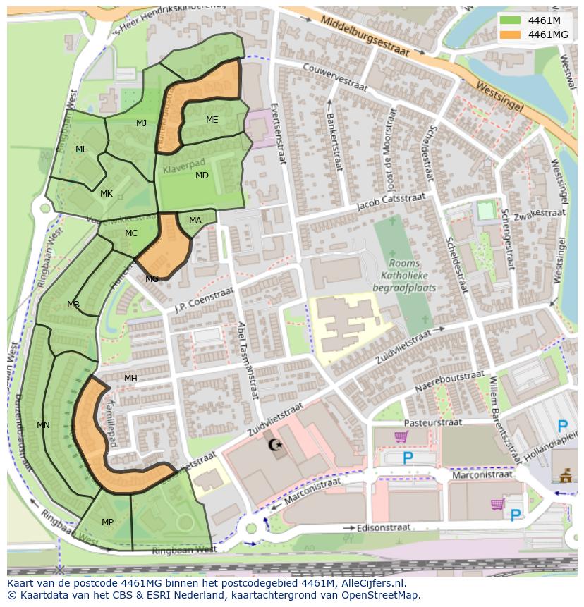 Afbeelding van het postcodegebied 4461 MG op de kaart.