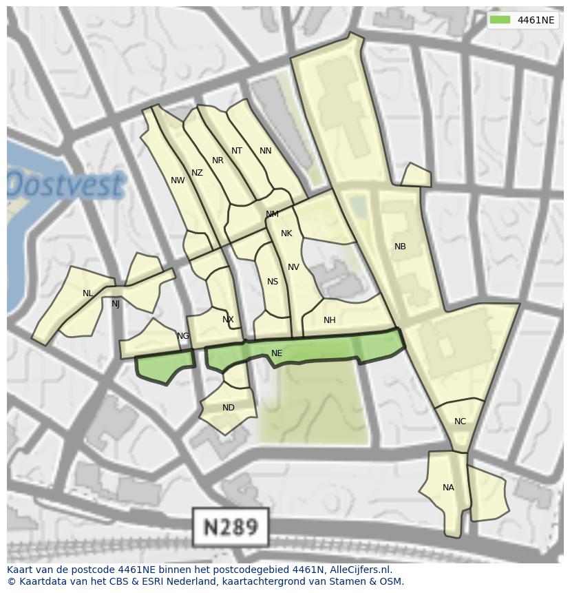 Afbeelding van het postcodegebied 4461 NE op de kaart.
