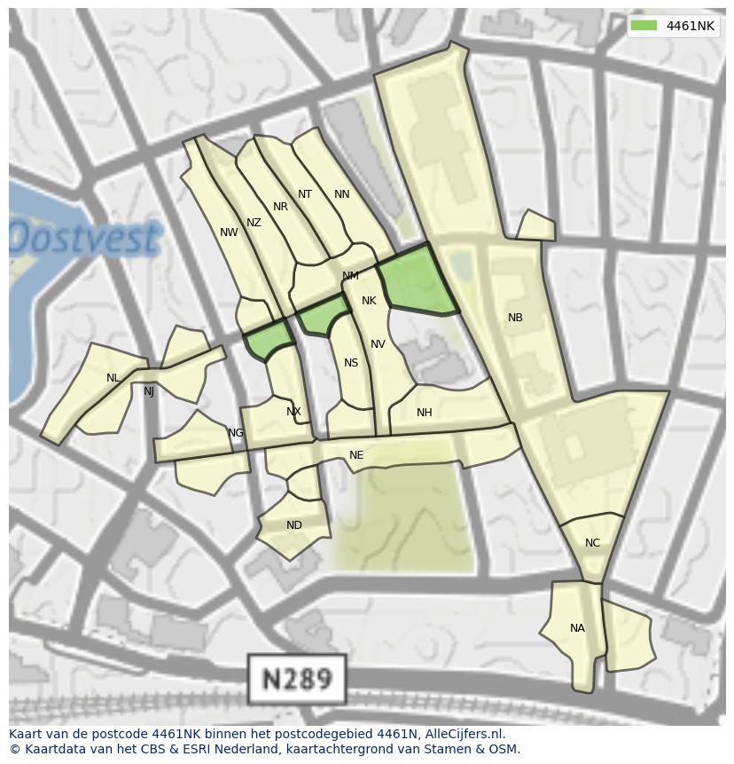 Afbeelding van het postcodegebied 4461 NK op de kaart.
