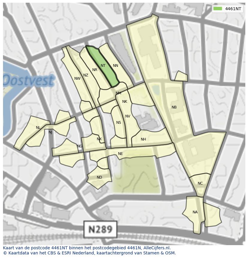 Afbeelding van het postcodegebied 4461 NT op de kaart.