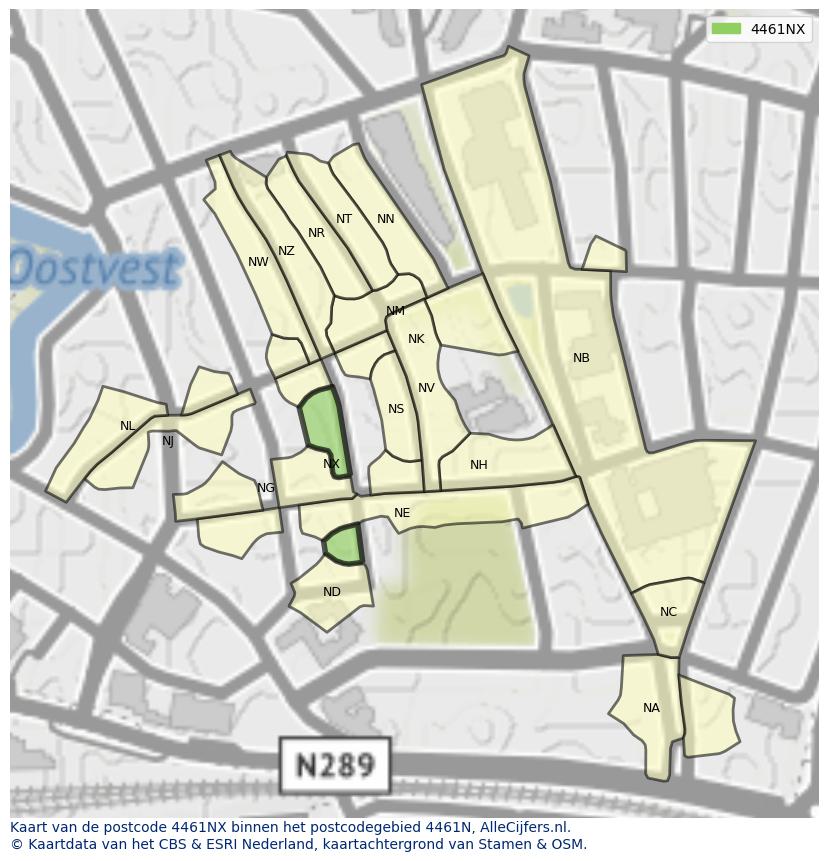 Afbeelding van het postcodegebied 4461 NX op de kaart.