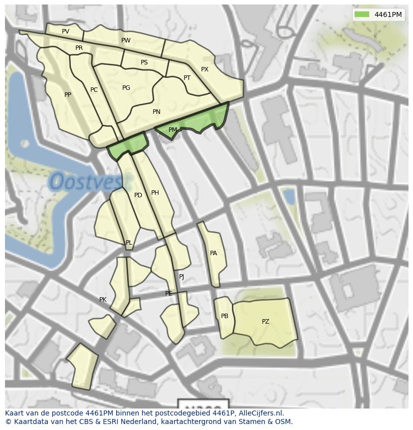 Afbeelding van het postcodegebied 4461 PM op de kaart.