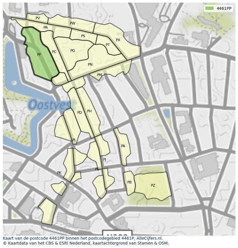Afbeelding van het postcodegebied 4461 PP op de kaart.