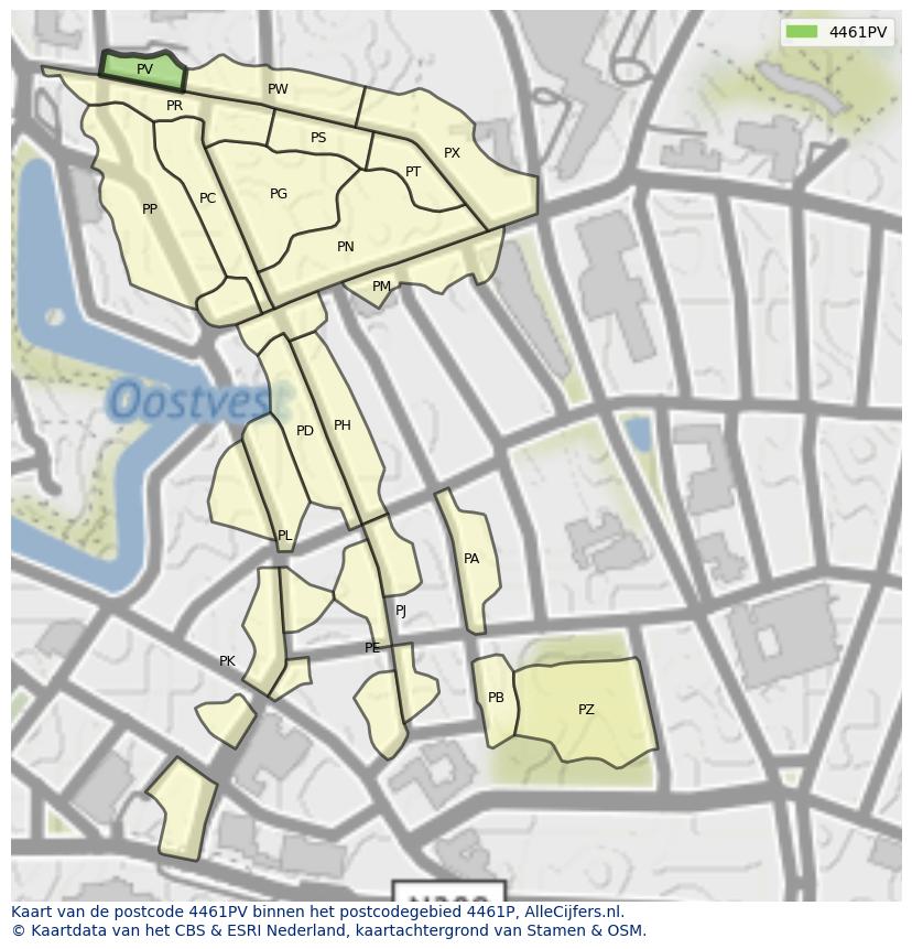 Afbeelding van het postcodegebied 4461 PV op de kaart.