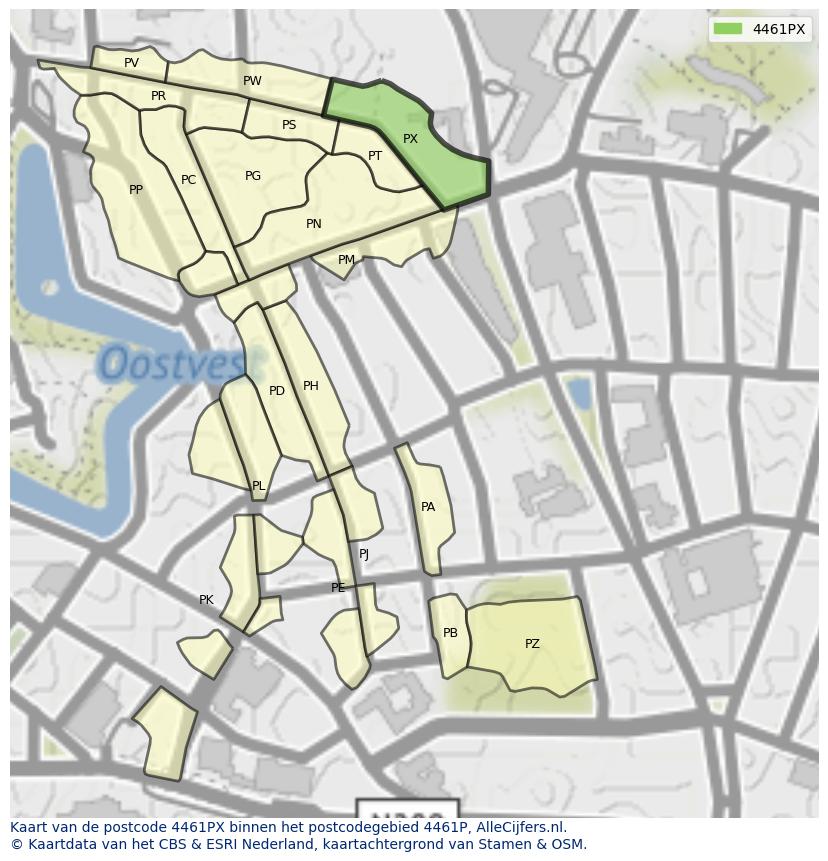 Afbeelding van het postcodegebied 4461 PX op de kaart.