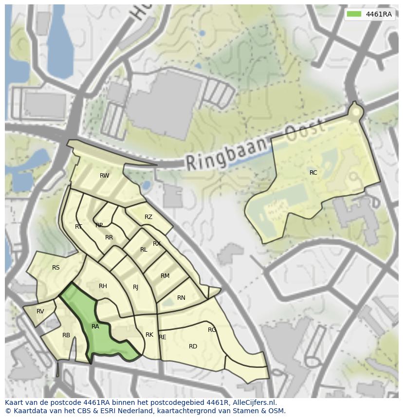 Afbeelding van het postcodegebied 4461 RA op de kaart.