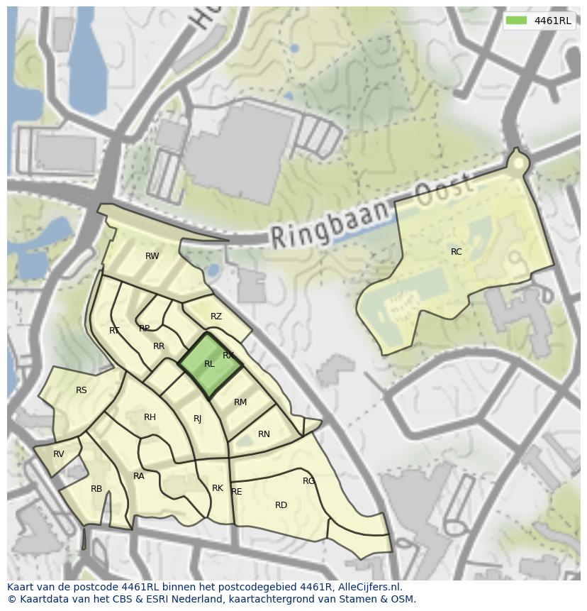 Afbeelding van het postcodegebied 4461 RL op de kaart.
