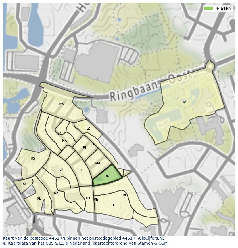 Afbeelding van het postcodegebied 4461 RN op de kaart.