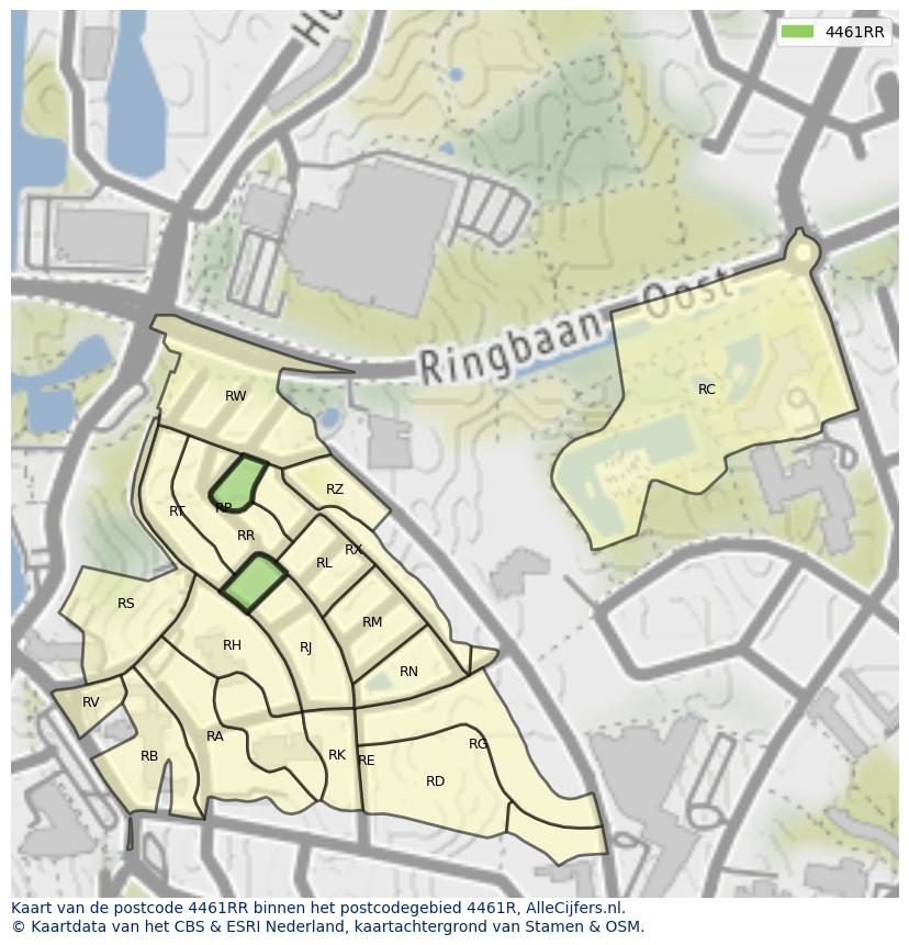Afbeelding van het postcodegebied 4461 RR op de kaart.