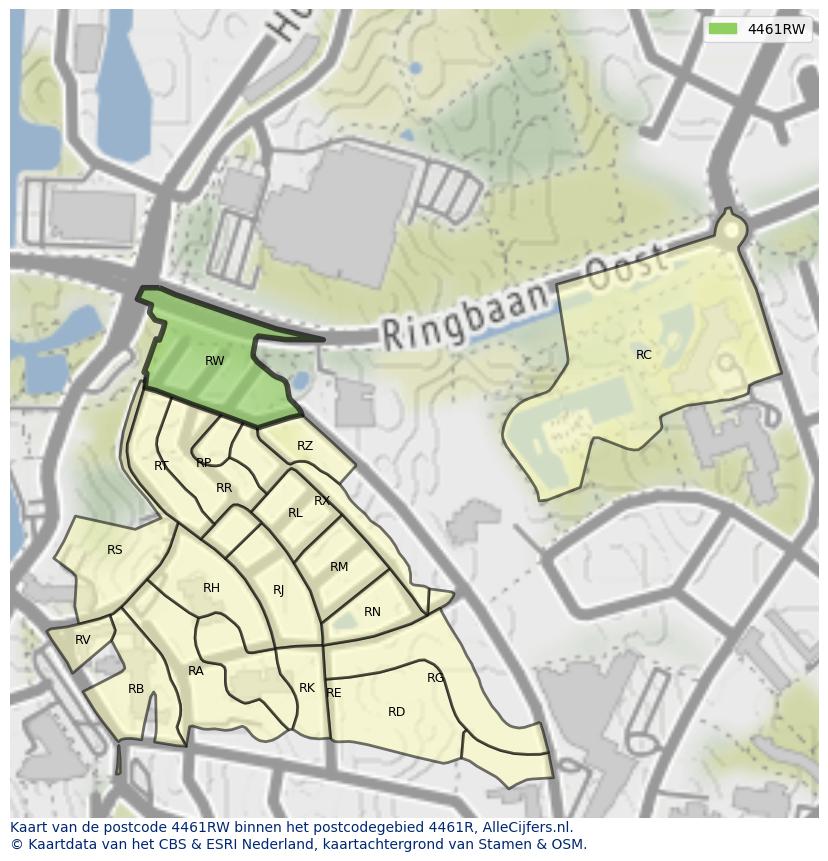 Afbeelding van het postcodegebied 4461 RW op de kaart.