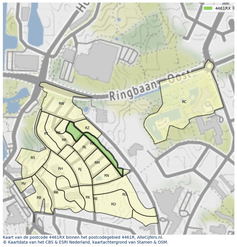Afbeelding van het postcodegebied 4461 RX op de kaart.