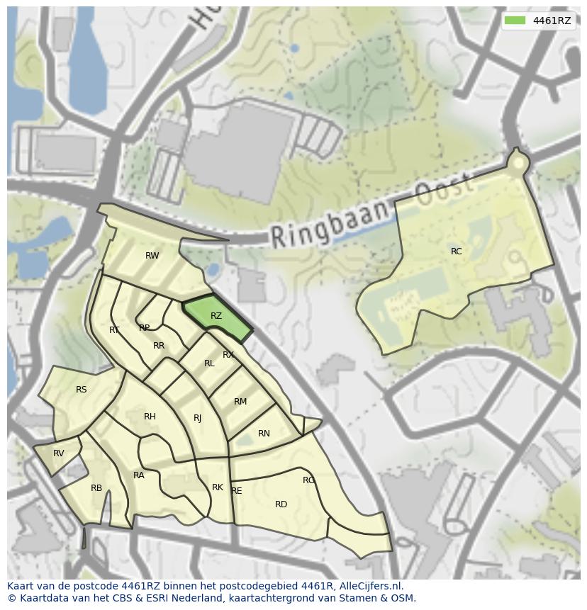 Afbeelding van het postcodegebied 4461 RZ op de kaart.
