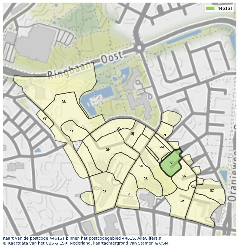 Afbeelding van het postcodegebied 4461 ST op de kaart.