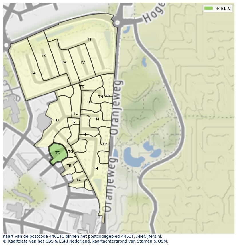 Afbeelding van het postcodegebied 4461 TC op de kaart.