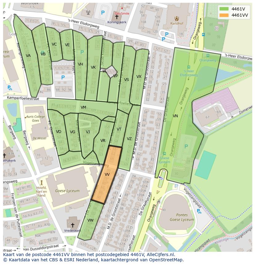 Afbeelding van het postcodegebied 4461 VV op de kaart.