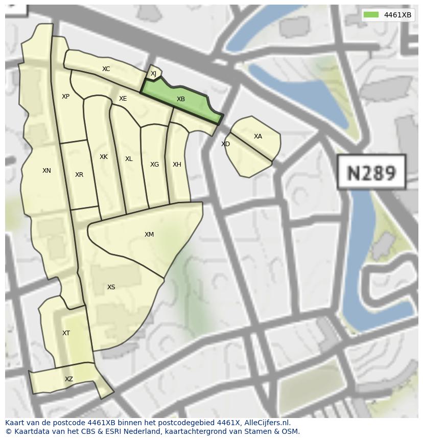 Afbeelding van het postcodegebied 4461 XB op de kaart.