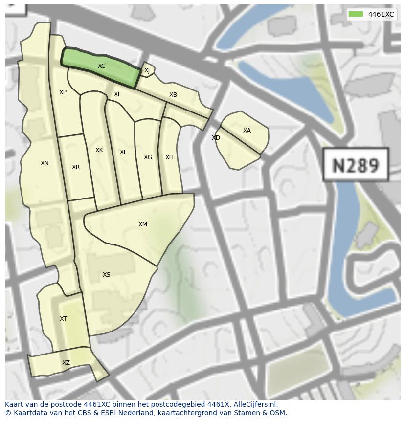 Afbeelding van het postcodegebied 4461 XC op de kaart.