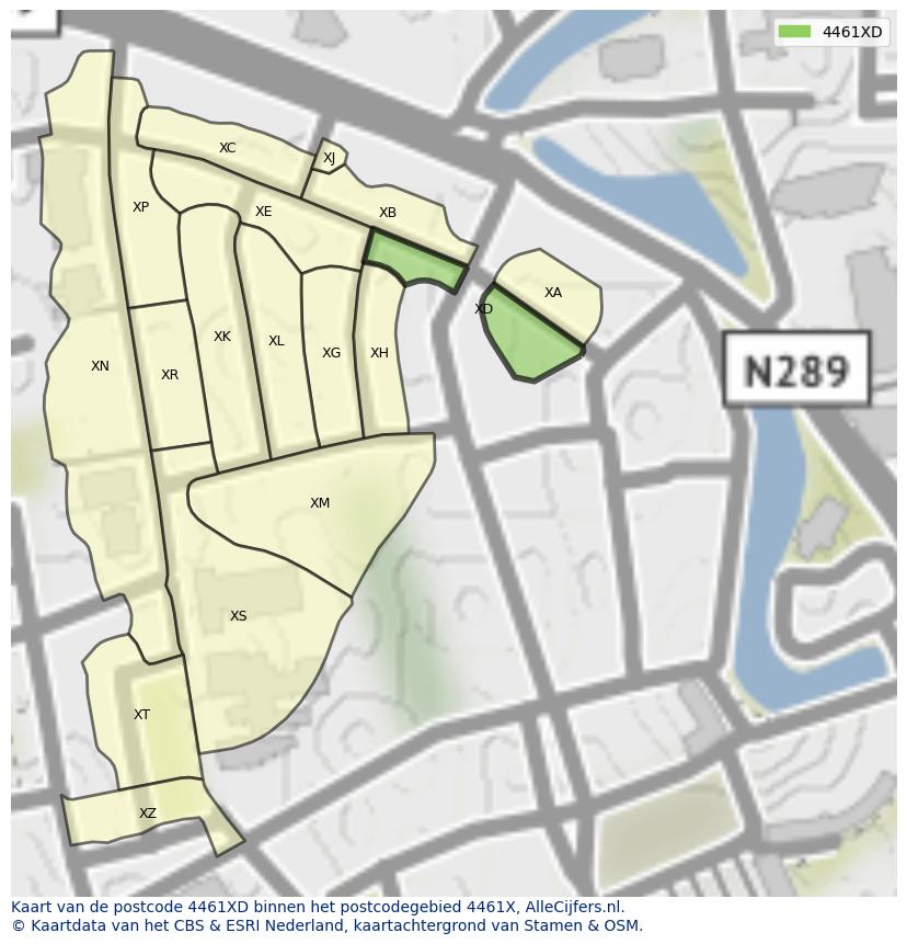 Afbeelding van het postcodegebied 4461 XD op de kaart.