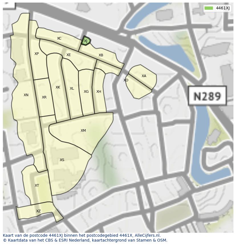 Afbeelding van het postcodegebied 4461 XJ op de kaart.