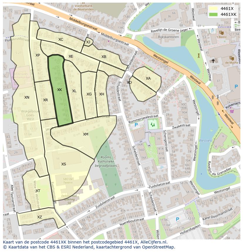 Afbeelding van het postcodegebied 4461 XK op de kaart.