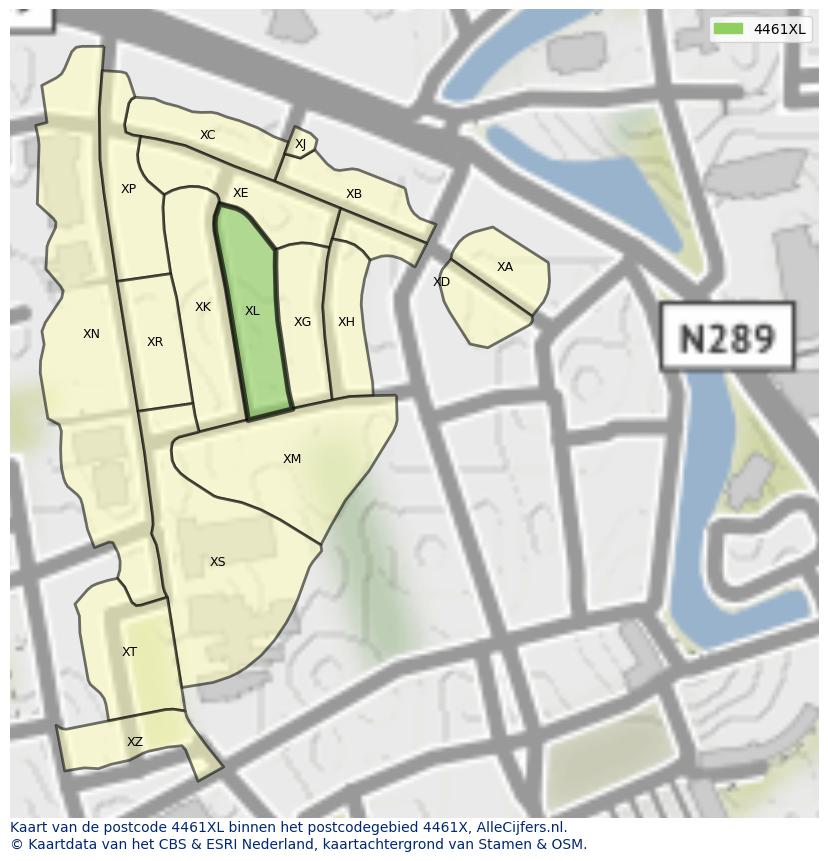 Afbeelding van het postcodegebied 4461 XL op de kaart.