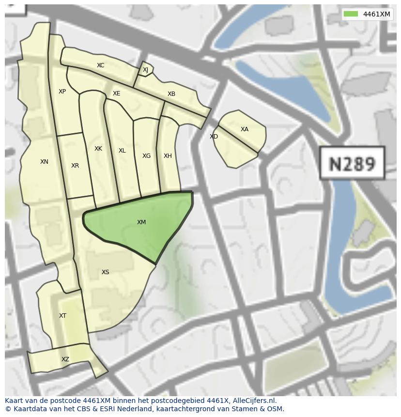 Afbeelding van het postcodegebied 4461 XM op de kaart.