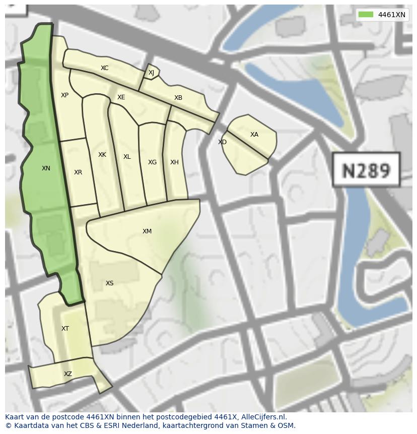 Afbeelding van het postcodegebied 4461 XN op de kaart.